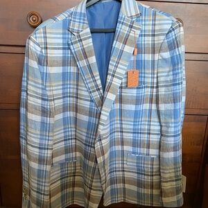 TALLIA Blue and Brown Checkered Blazer. 
Linen 
54R
Chest 59
Sleeve 16.5